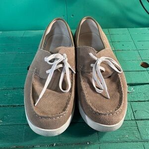 Clarks Brown Suede Loafers with White Laces